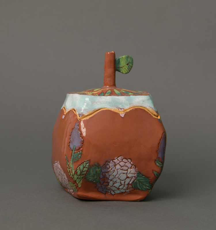 thumbnail of Love grows, Flowers too, by artist Michelle Chen. Low fire clay and glaze, 2022. 7x4.5x3.5 inches