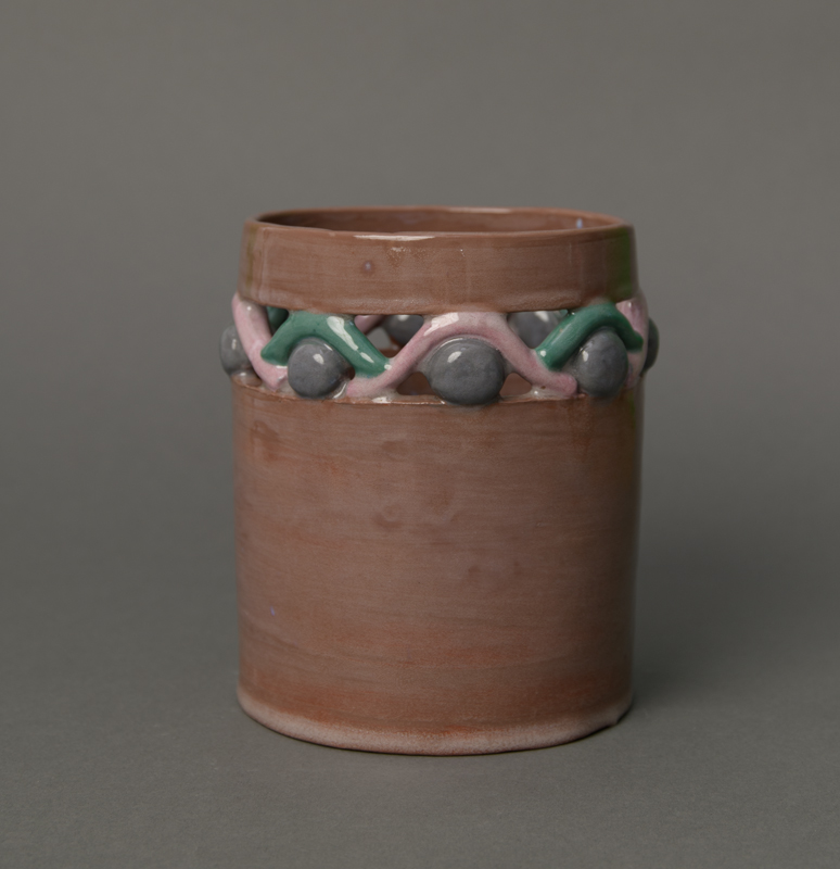 thumbnail of Coil Pot by artist Destiny Cortez. Low fire clay and glaze, 2022. 6x4.5x4.5 inches